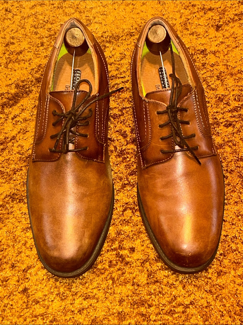 Florsheim Tan Brown Leather Lace-Up Derby Shoes